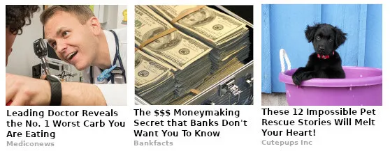 Fictional example of clickbait style adverts (Lord Belbury)